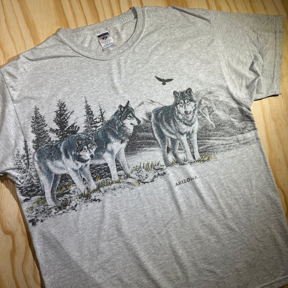 Jerzees Mens Arizona Wolf Graphic T-Shirt Heather Grey XL Heavyweight Blend